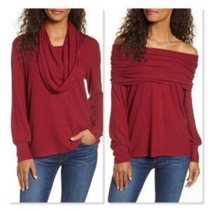 NWT GIBSON Cozy Fleece Convertible Neck Sweatshirt  Mulberry Wine XXS